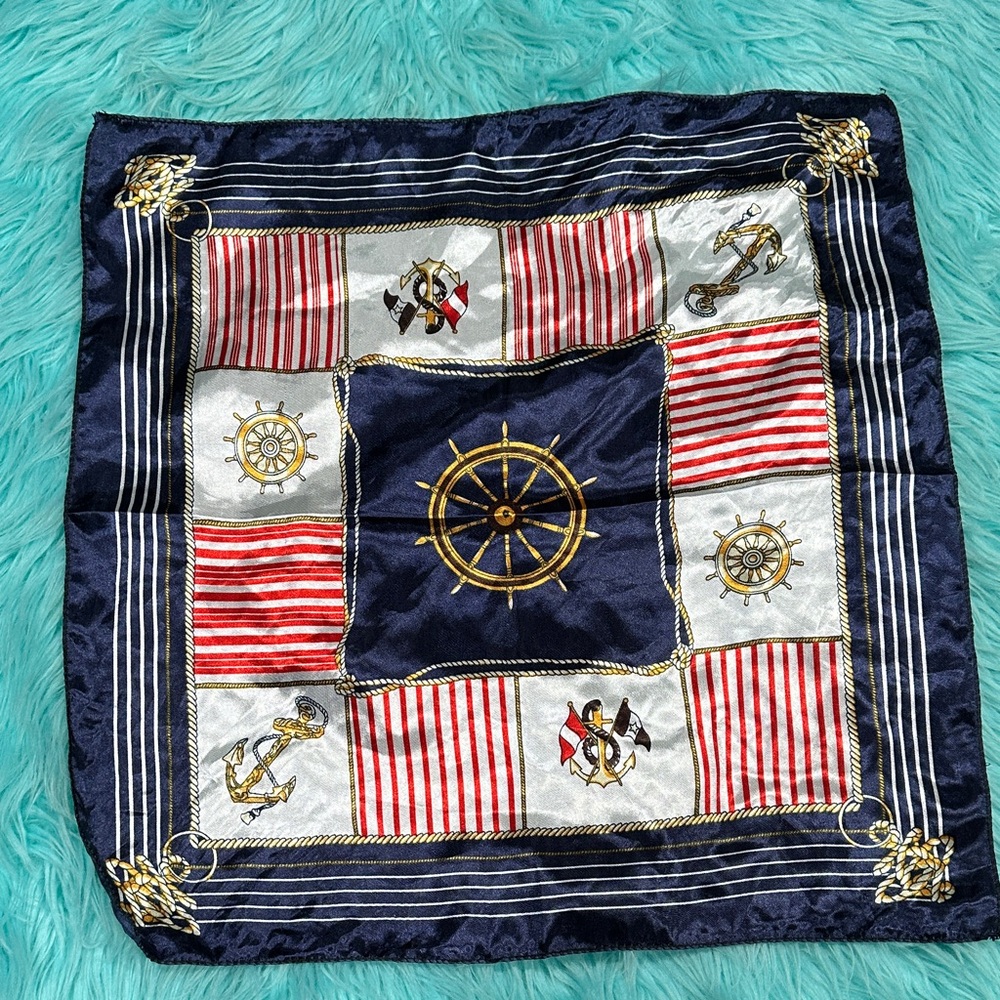 #451 Nautical Silk Scarf with Anchors and Stripes